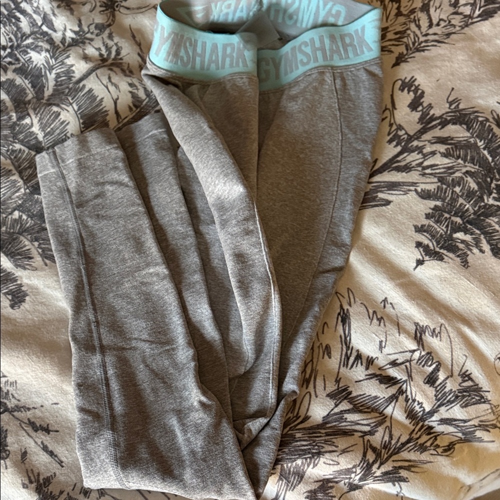 Gymshark Gray Leggings with Teal Waistband